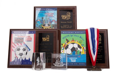 Lot 1555 - USA SOCCER DALLAS CUP INTEREST - COLLECTION OF PLAQUES AND RELATED ITEMS