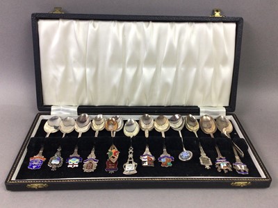 Lot 219 - SILVER AND PLATED SOUVENIR SPOONS IN FITTED CASE