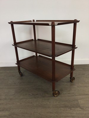 Lot 338 - A DANISH MID-CENTURY TEAK THREE TIER DRINKS TROLLEY BY POUL HUNDEVAD