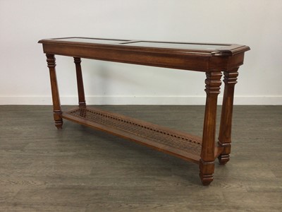 Lot 280 - A GLASS TOPPED TWO TIER HALL TABLE