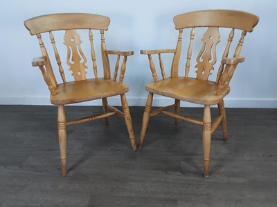 Lot 296 - TWO MODERN ASH OPEN ELBOW CHAIRS
