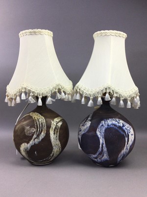 Lot 302 - A PAIR OF AVIEMORE POTTERY TABLE LAMPS AND TWO WALL PLAQUES