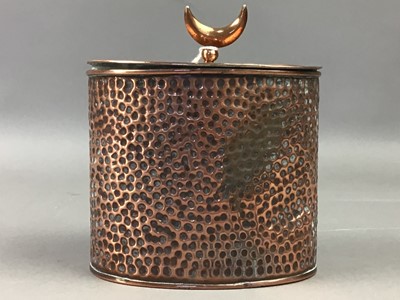 Lot 384 - A HAMMERED COPPER TEA CADDY AND OTHER BRASS WARE