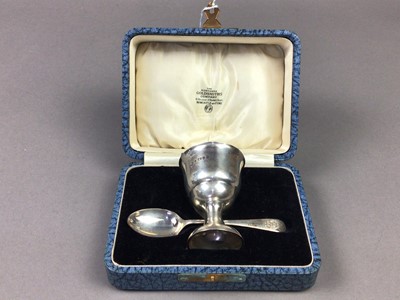 Lot 311 - A SILVER CHRISTENING SET, CASED CUTLERY AND NAPKIN RINGS