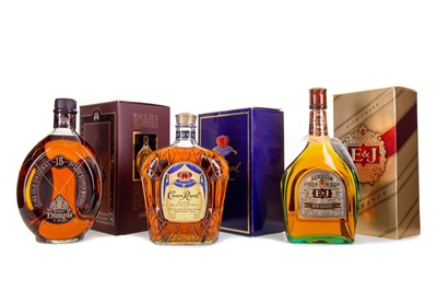 Lot 198 - DIMPLE 15 YEAR OLD 1L, CROWN ROYAL 1L AND E&J BRANDY