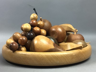 Lot 329 - A LOT OF CARVED WOOD FRUIT PIECES AND BOWLS