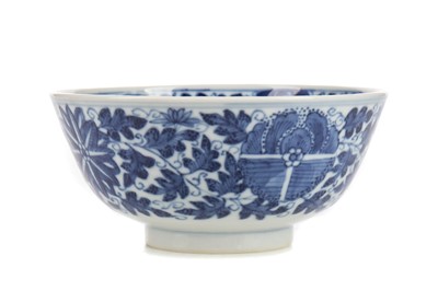 Lot 1126 - A LATE 19TH CENTURY CHINESE BLUE AND WHITE BOWL WITH IMARI TEA BOWL AND SAUCER