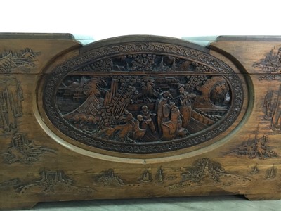 Lot 1115 - AN EARLY 20TH CENTURY CHINESE CARVED WOOD CHEST