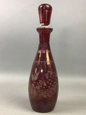 Lot 370 - A RUBY GLASS LIQUEUR SET