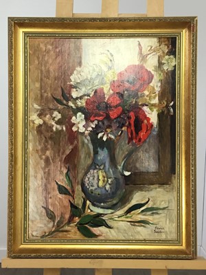 Lot 380 - STILL LIFE WITH FLOWERS, AN OIL BY ANNA SAXTON