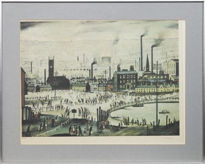Lot 38 - INDUSTRIAL TOWN, A SIGNED LITHOGRAPH BY L S LOWRY