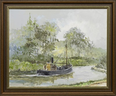 Lot 39 - PUFFER 'PETREL' IN THE CRINAN CANAL, AN OIL BY IAN G ORCHARDSON
