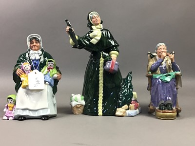 Lot 499 - A ROYAL DOULTON FIGURE OF 'TUPPENCE A BAG' AND THREE OTHERS