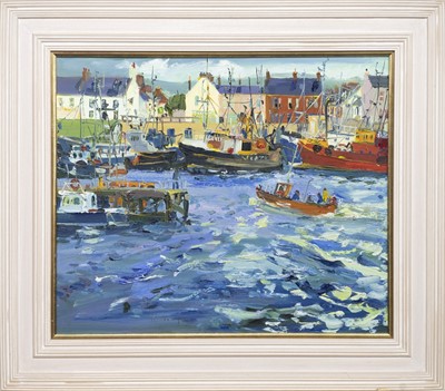 Lot 52 - GIRVAN HARBOUR, AN OIL BY JAMES HARRIGAN