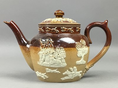 Lot 517 - A DOULTON LAMBETH TEA POT, SUGAR AND CREAM AND OTHER CERAMICS