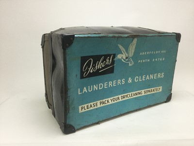 Lot 99 - A VINTAGE ADVERTISING SUITCASE FOR FISHERS LAUNDERERS & CLEANERS