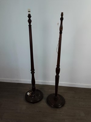 Lot 566 - TWO STANDARD LAMPS, COFFEE TABLE, OCCASIONAL TABLE AND A DEMI LUNE TABLE