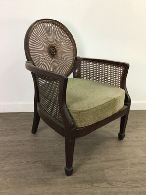 Lot 565 - A BERGERE ARMCHAIR, TWO BEDROOM CHAIRS AND A CHILD'S CHAIR