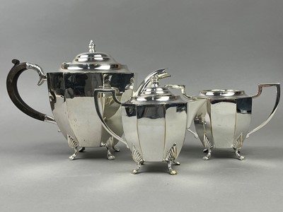 Lot 68 - A SILVER PLATED THREE PIECE TEA SERVICE AND OTHER PLATED ITEMS