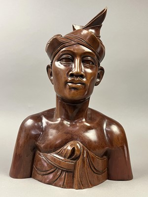Lot 77 - A BALINESE CARVED WOOD BUSTS AND OTHER OBJECTS
