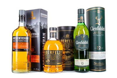 Lot 206 - ABERFELDY 12 YEAR OLD, GLENFIDDICH 12 YEAR OLD AND AUCHENTOSHAN AMERICAN OAK