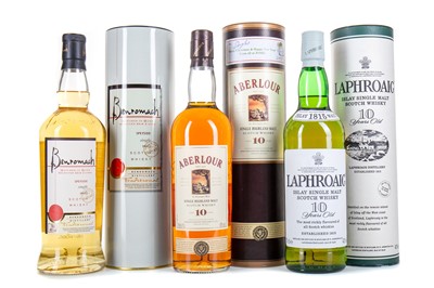 Lot 207 - BENROMACH TRADITIONAL, ABERLOUR 10 YEAR OLD AND LAPHROAIG 10 YEAR OLD