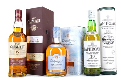 Lot 209 - GLENLIVET 15 YEAR OLD, DALWHINNIE WINTER'S GOLD AND LAPHROAIG 10 YEAR OLD