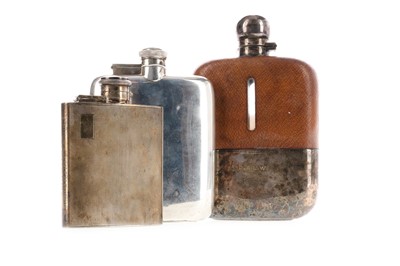 Lot 114 - TWO SILVER AND ANOTHER HIPFLASK