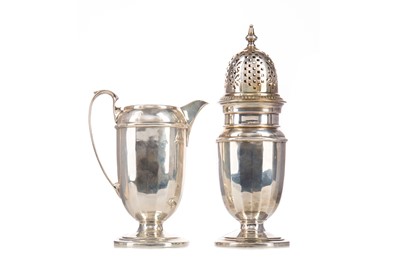 Lot 120 - A GEORGE V SILVER SUGAR CASTER AND CREAM JUG