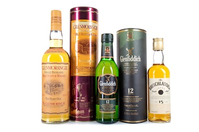 Lot 225 - GLENMORANGIE 10 YEAR OLD, GLENFIDDICH 12 YEAR OLD 35CL AND BRUICHLADDICH 15 YEAR OLD 33.33CL