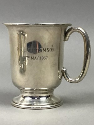 Lot 44 - A GEORGE V SILVER CHRISTENING MUG, AND THREE OTHER ITEMS