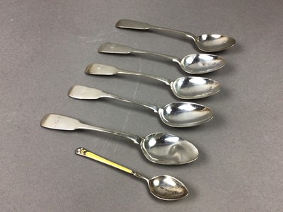 Lot 45 - SEVEN SILVER SPOONS AND TONGS