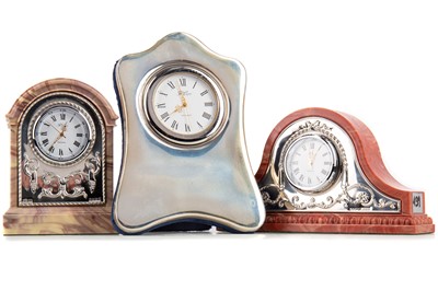 Lot 143 - THREE ELIZABETH II SILVER MOUNTED TIMEPIECES BY CARR'S OF SHEFFIELD