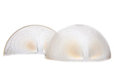 Lot 364 - A PAIR OF LALIQUE OPALESCENT GLASS COQUILLES WALL SCONCES