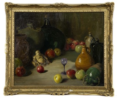 Lot 274 - STILL LIFE WITH BUDDHA, AN OIL BY ROBERT EASTON STUART