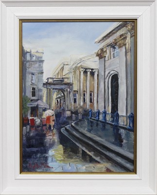 Lot 57 - ROYAL EXCHANGE SQUARE, GLASGOW, GOING FOR AN ITALIAN, AN OIL BY PHYLLIS MULLIGAN