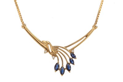 Lot 484 - A SAPPHIRE AND DIAMOND NECKLET