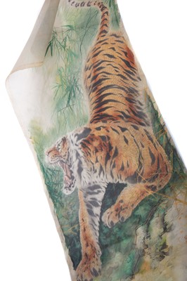 Lot 353 - A CHINESE PRINTED AND PAINTED SILK PANEL