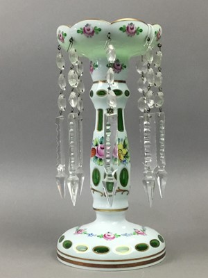 Lot 235 - A BOHEMIAN GLASS CANDLE LUSTRE AND A PERFUME BOTTLE