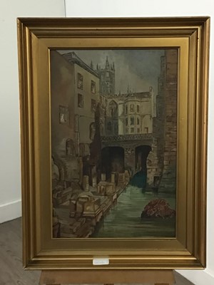 Lot 100A - AN EARLY 20TH CENTURY OIL PAINTING, AN ETCHING AND AN EASEL
