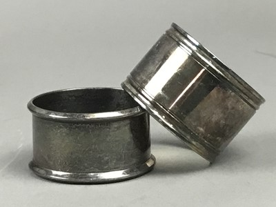 Lot 245 - A GROUP OF SILVER AND PLATED NAPKIN RINGS AND OTHER OBJECTS