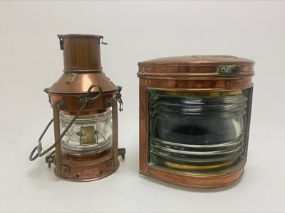 Lot 637 - A SHIP’S COPPER & BRASS ‘STARBOARD’ CORNER LANTERN AND ANOTHER