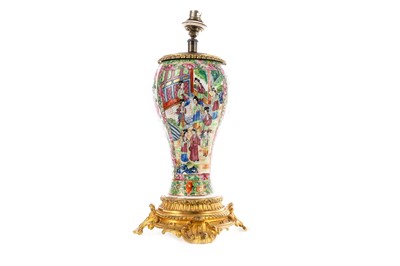 Lot 1124 - A 19TH CENTURY CHINESE CANTON FAMILLE ROSE VASE CONVERTED TO A LAMP