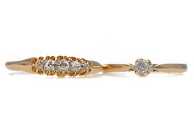 Lot 470 - A DIAMOND FIVE STONE RING ALONG WITH A DIAMOND SOLITAIRE RING