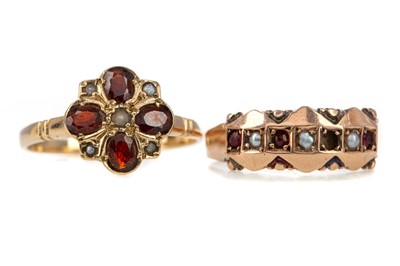 Lot 487 - TWO GARNET AND PEARL RINGS