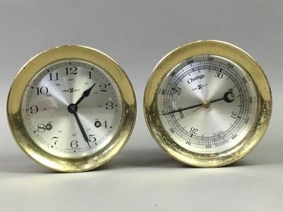 Lot 153 - A SHIPS STYLE BULKHEAD TIMEPIECE AND A BAROMETER