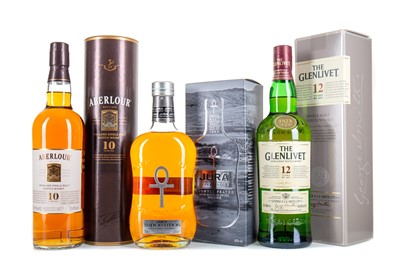 Lot 255 - ABERLOUR 10 YEAR OLD, JURA SUPERSTITION AND GLENLIVET 12 YEAR OLD