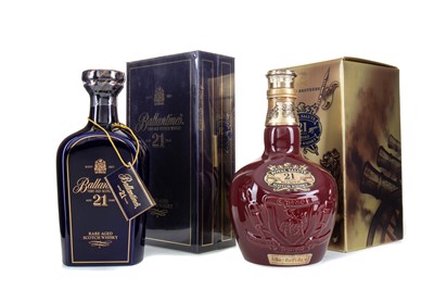 Lot 262 - CHIVAS ROYAL SALUTE 21 YEAR OLD RUBY DECANTER AND BALLANTINE'S 21 YEAR OLD CERAMIC DECANTER 50CL