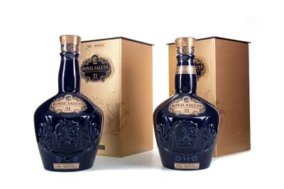 Lot 267 - 2 CHIVAS ROYAL SALUTE 21 YEAR OLD SAPPHIRE DECANTERS