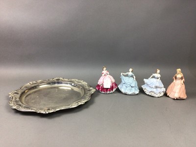Lot 171 - A SILVER PLATED TEA SERVICE AND CERAMIC FIGURES